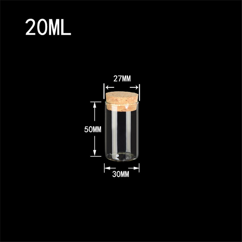 20ml glasrör med kork i trä 20cc klart glasflaska transparent burk korkrörflaskor 50 st/lot