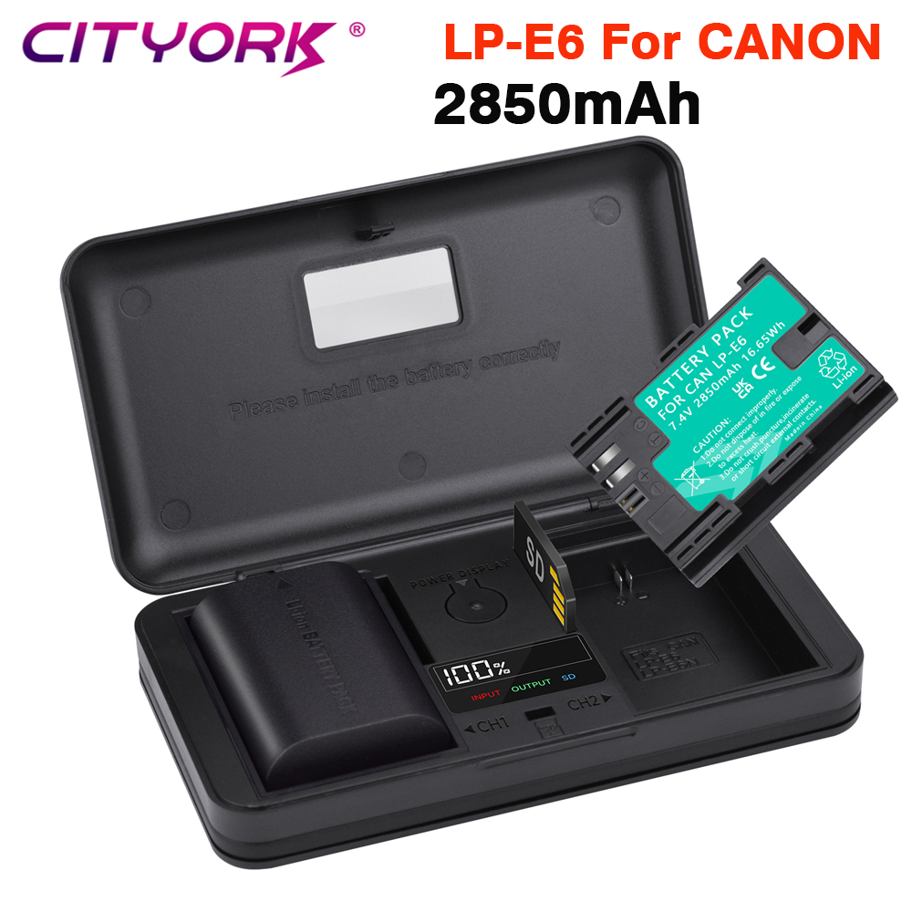2850mAh LP-E6 LP E6 LPE6 E6N Bateria + caixa de armazenamento Carregador Para Canon EOS 5DS R 5D Mark II III 5D 6D 7D 70D 80D EOS 60D Câmeras