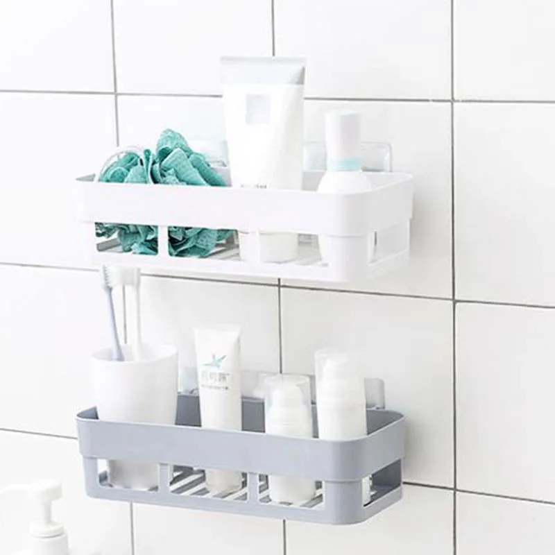 Bathroom Storage Rack Self Adhesive Shelf Kitchen Wall Corner Organizer Seasoning Bottles Holder Home Organization Accessories