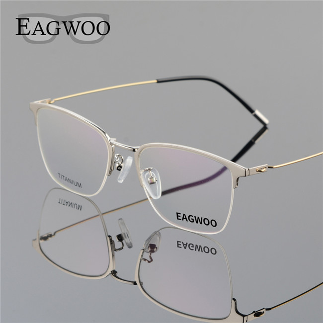 Eagwoo Titanium Eyeglasses Half Rim Optical Frame Prescription Spectacle Wire Temple Glasses Men Slim Light Eye glasses 5201: Silver