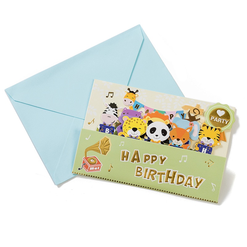 3D Pop-Up Birthday Invitation Card Mermaid Cartoon Animal Card Kids Birthday Cake Greeting Cards Postcards Card with Envel