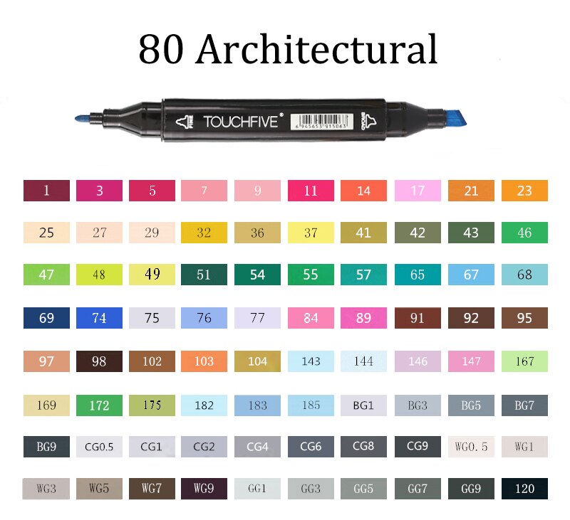 TOUCHFIVE-80 marcadores de colores Manga, rotuladores de dibujo a base de Alcohol, boceto, punta de fieltro, pincel doble oleoso, suministros de arte para estudiantes: 80 Architectural