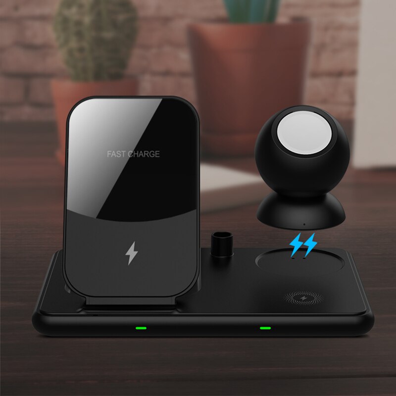 4 In 1 15W Qi Snelle Draadloze Oplader Dock Station Voor Iphone 12 11 Pro Xr Xs X Apple iwatch Airpods Pen Opladen Stand