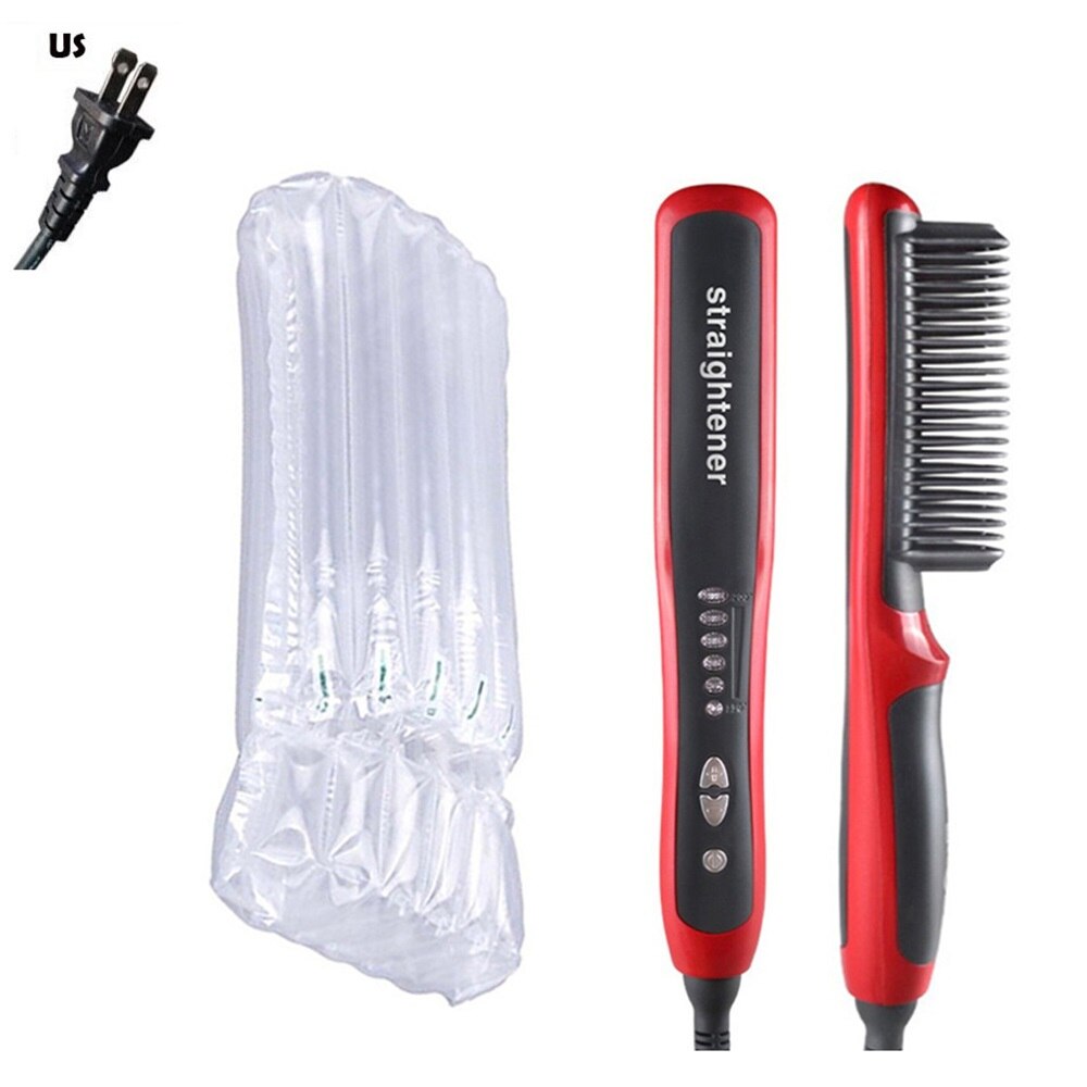 Cepillo alisador de cerámica antiestático peine plancha de pelo Pro LCD calentamiento eléctrico iónico rápido alisador de pelo seguro: Red no box US PLUG