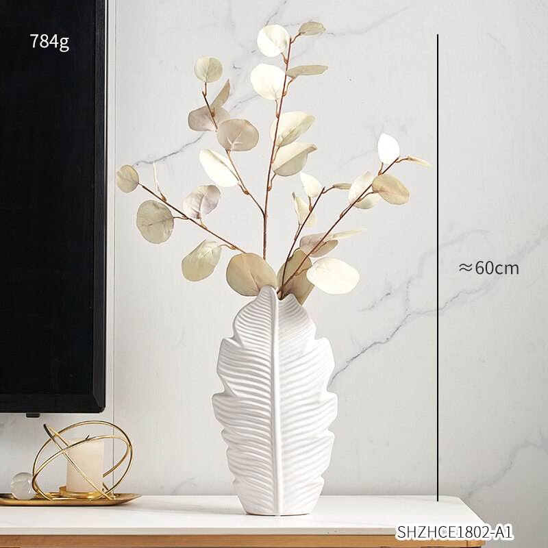 Bathroom Decoration Accessories Ceramic Vase Leaves Model Modern Home Decoration Flower Vase Living Room Decoration White Vases: Combination A