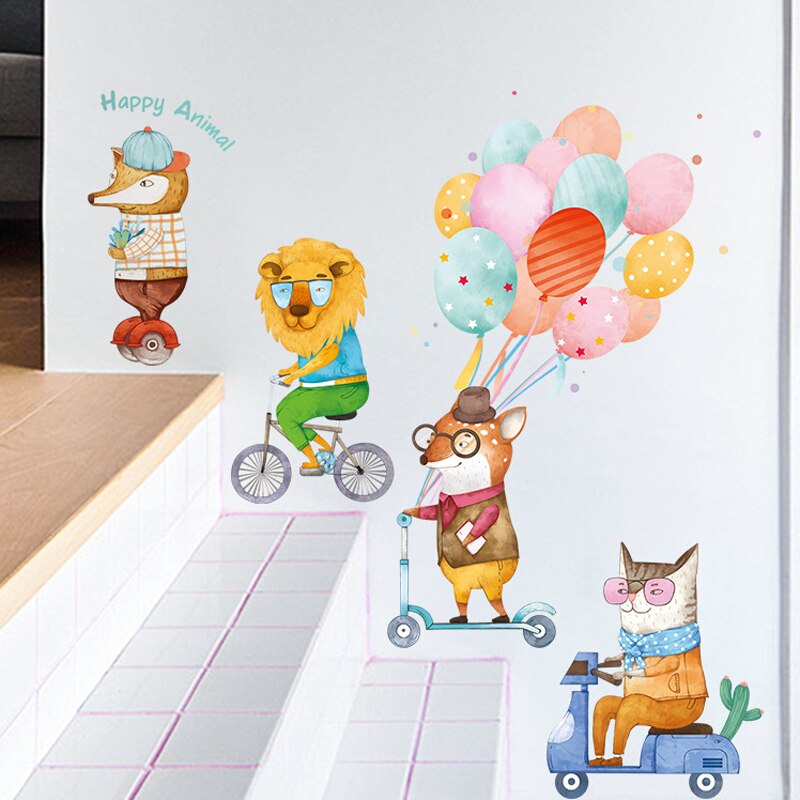 Tofok Słodki szczęśliwy balony ze zwierzętami naklejki ścienne wodoodporny pvc salon dla dzieci pokój dekoracja przedszkola diy na drzwi robić szafki, okna naklejki