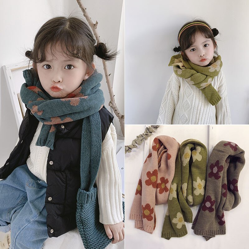 Foulard doux tricoté pour bébé fille, écharpe à fleurs, couleur bonbon, châle plus , Style coréen, collection automne et hiver