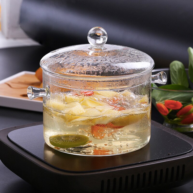 Clear Glass Soup Pot Transparent Glasses Bowl Household Heat-resistant Porridge Pot Kitchenware Cooking Tools Cook Utensil 1.5L