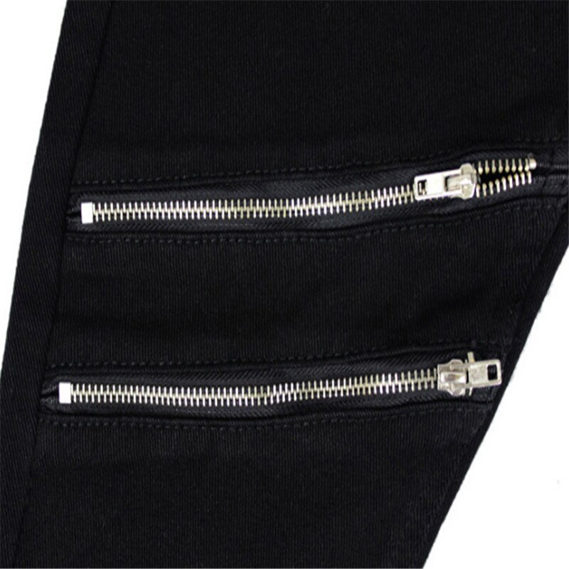 Mens Punk hip hop Black Jeans Lap Hip Rivet Slim Fit Biker Denim Pants Boys Singer Stage Ripped Skinny Jeans With Belts &amp; Chains