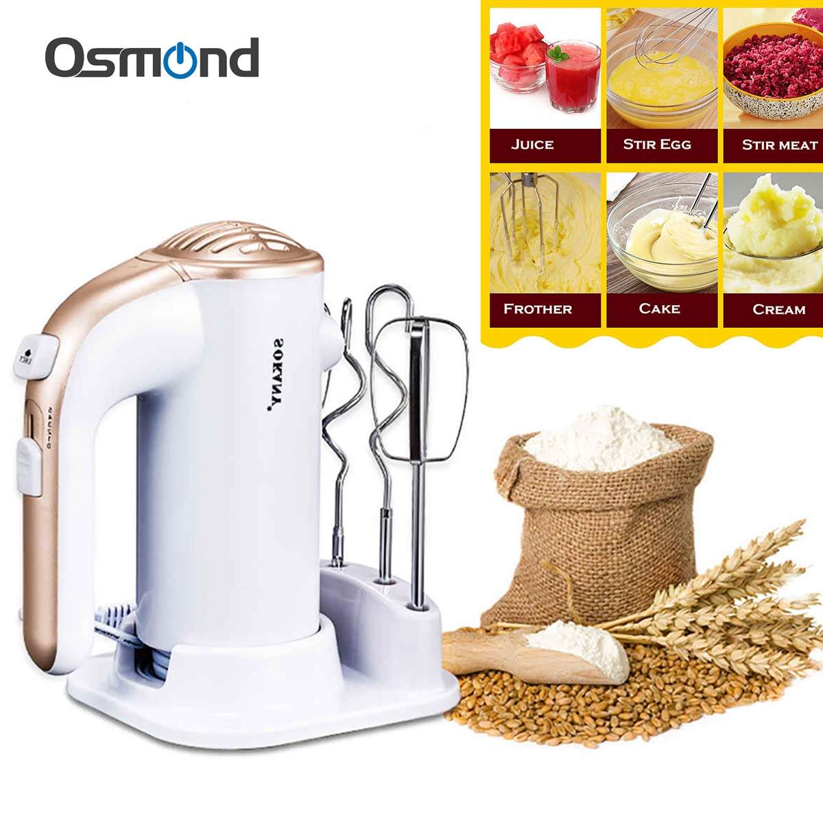 220V Electric Blender Mixer Automatic Food Mixer 5 Speed Dough Mixer Portable Baking Hand Mixer Electric Egg Cake Beater Blender