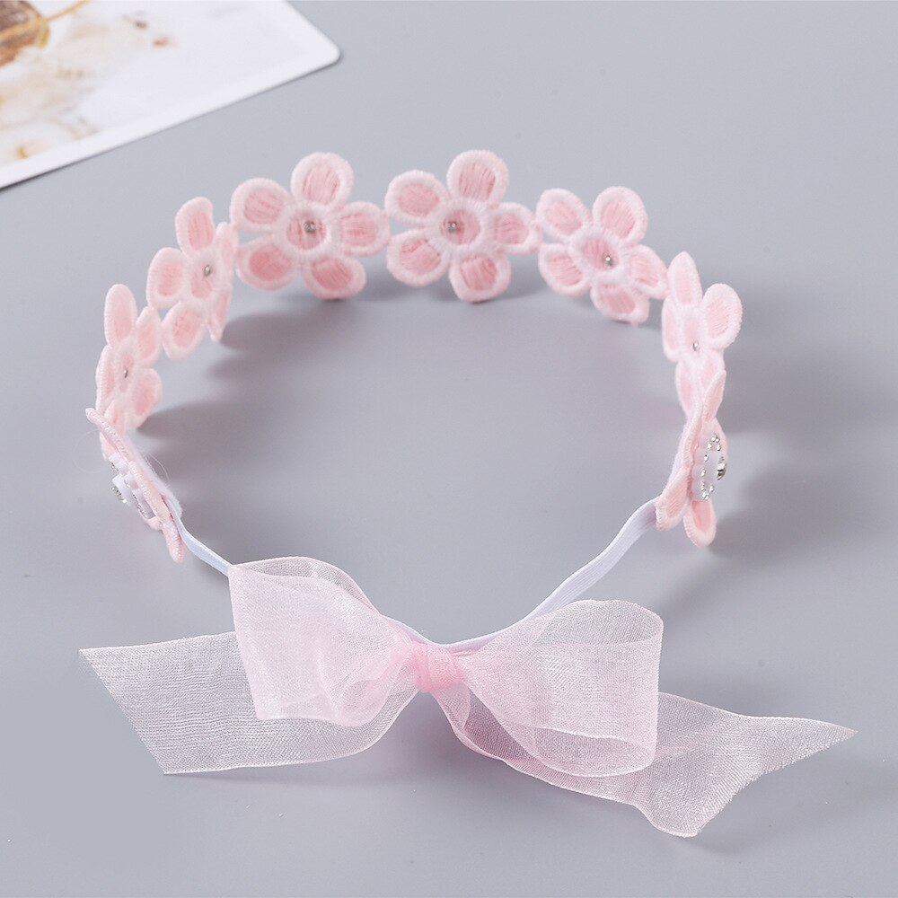 Diadema de encaje flor para niña, diadema elástica Floral suave con lazo, accesorios para el cabello, cinta para de cumpleaños y boda: Rosa claro
