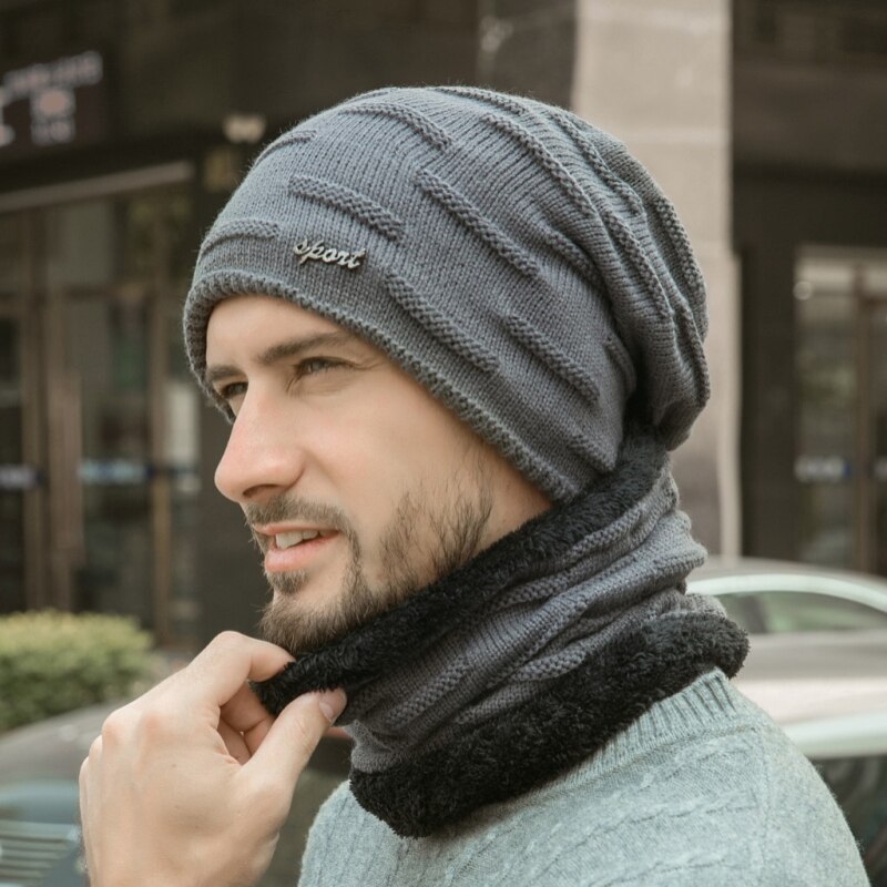 Ht2679 wintersets dikke warme wintermutsen voor heren winddicht fleece binnenin heren muts sjaalset heren gebreide mutsen winteraccessoire