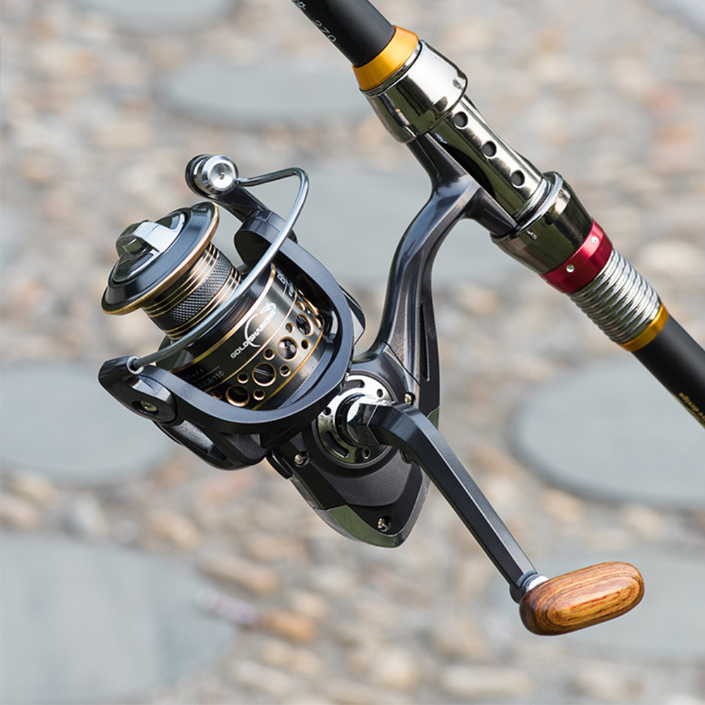 Fishing Spinning Reel 4.7:1 Ratio Ultra Smooth Wooden Knob Powerful Fishing Reel for Freshwater Saltwater Metal Fishing Vessel