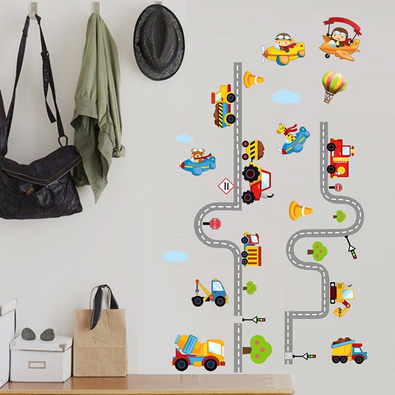 Cartoon Techniek Voertuig Muurstickers Voor Kinderkamer Kinderen Slaapkamer Nursery Vliegtuig Muurstickers Art Muurschilderingen Voor Home Decor