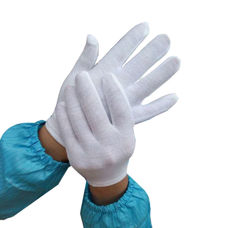 Guantes de trabajo blancos a prueba de trabajo, gruesos, de algodón, tela de algodón, delgados, medianos y gruesos, guantes de inspección de Wenwan: 10 Pair