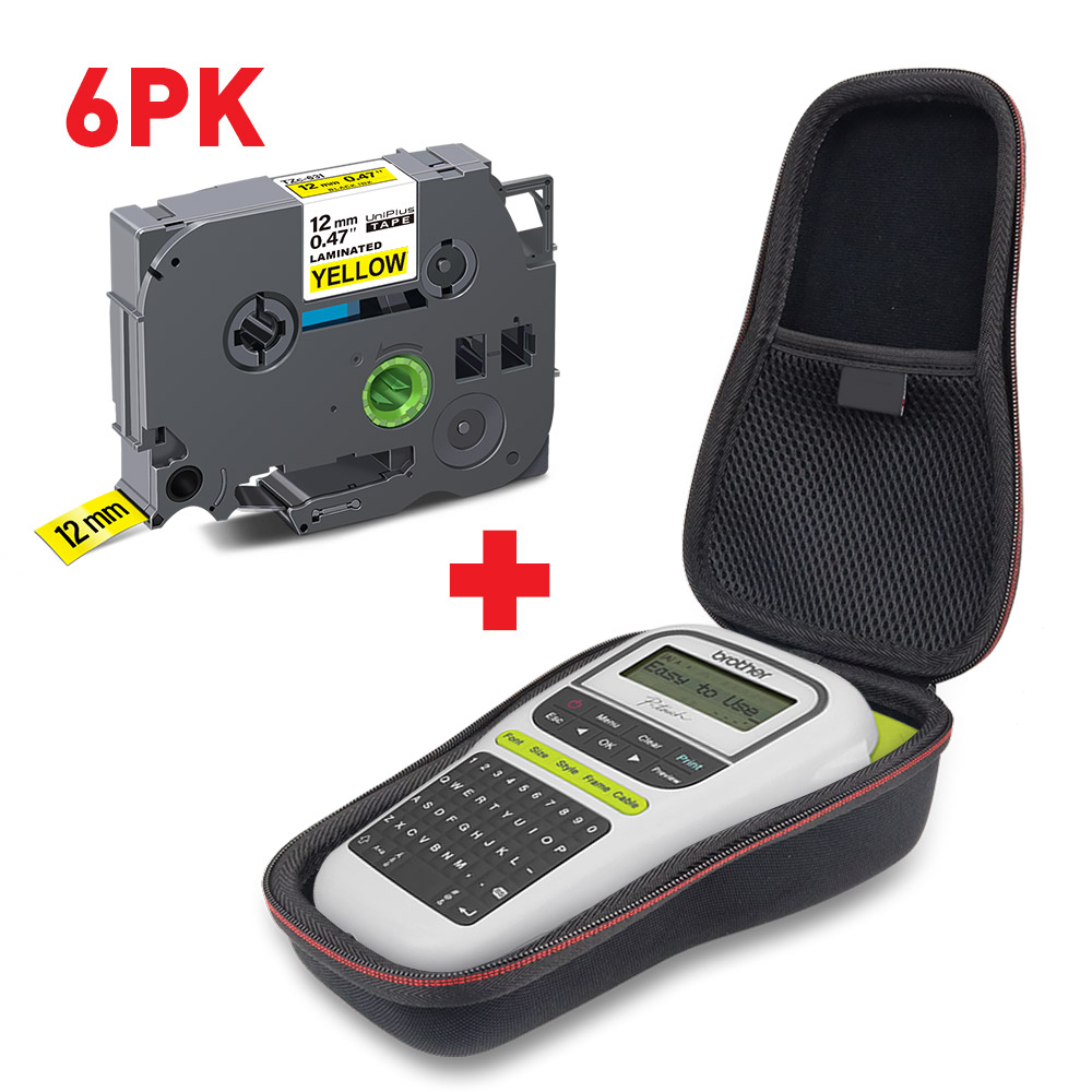 UniPlus 6PK 12mm taśma z etykietami 631 drukarka etykiet Case H110 twardy EVA Box odporny na wstrząsy kompatybilny dla Brother PTouch PTH110 PTH100 torba