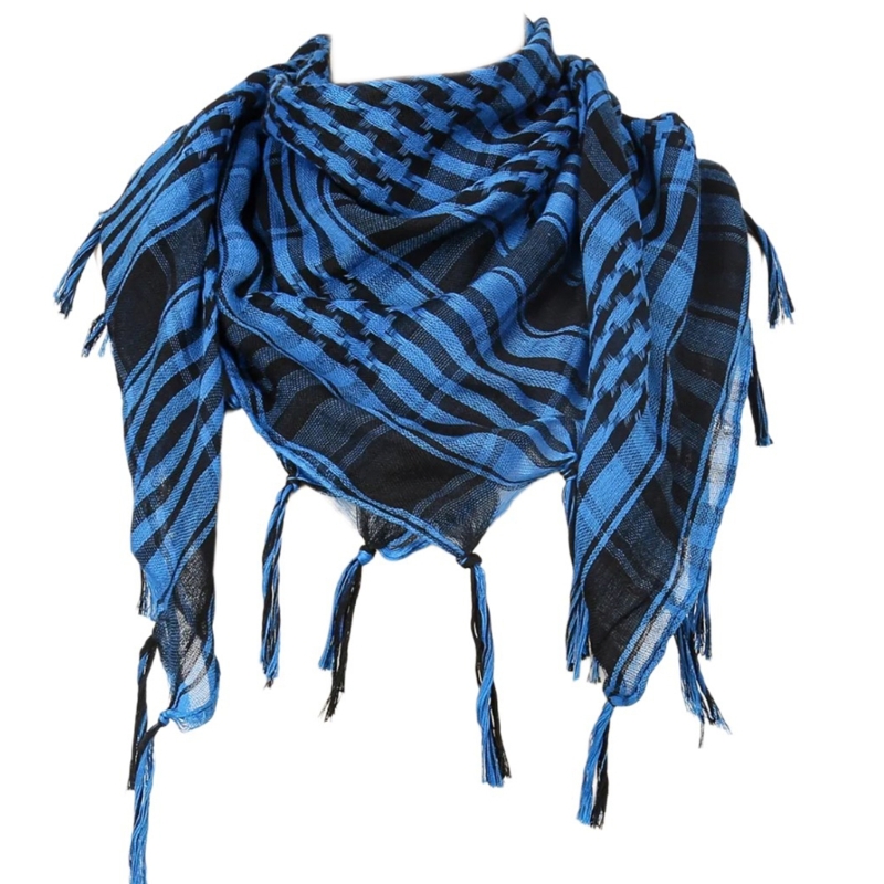 Elegante lenço shemagh com franjas xadrez xale árabe para homens mulheres muçulmanos à prova poeira lenço no pescoço do: Lago azul