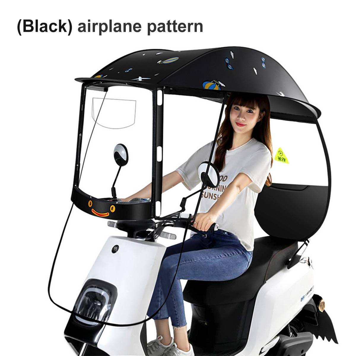 Auvent de moto électrique, tente de voiture, Protection solaire, Poncho de vélo, couverture contre le vent: Black plane