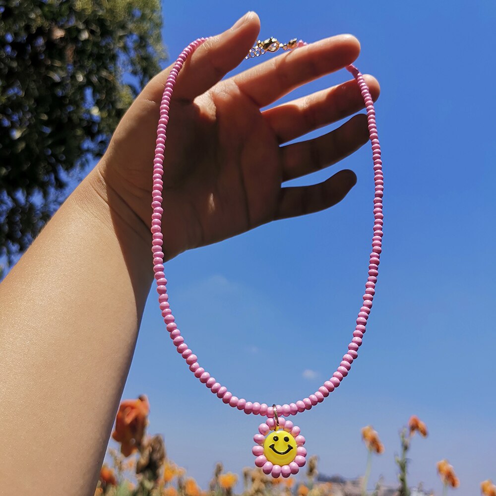 ZX de hecho a mano colorido cuentas de collar de Gargantilla de cadena lindo Similey cara colgante collares al por mayor, joyas de las mujeres Accesorios: purple