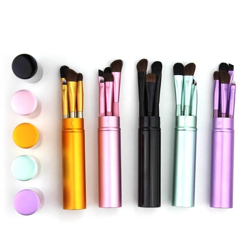 5 Stks/set Cilinder Houten Handvat Oogschaduw Make-Up Borstel Kleine Set Borstel 5 Eye Brush Make-Up Pen Beauty Makeup Tools