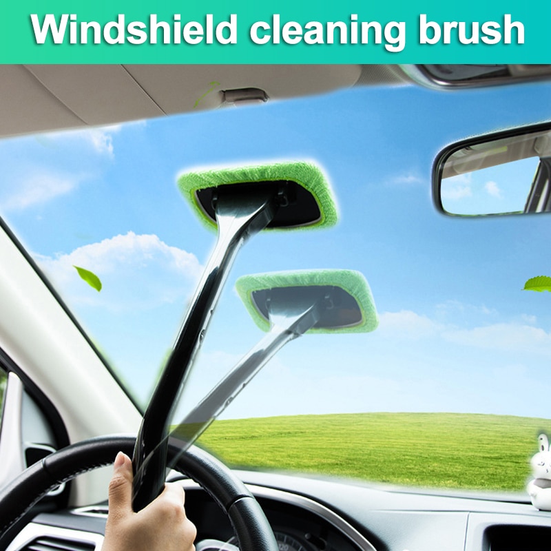 Window Windshield Cleaning Tool Microfiber Cloth Car Cleanser Brush with Detachable Handle Auto Inside Glass Wiper L5