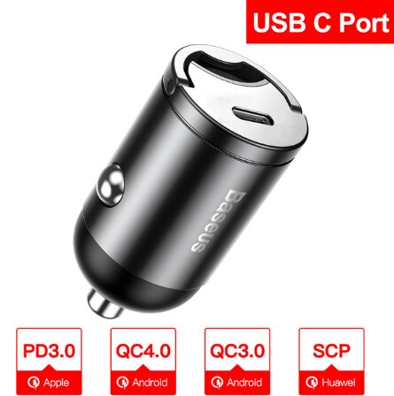 Baseus Quick Charge 4.0 3.0 USB Car Charger For iPhone 11 Pro Max Huawei P30 QC4.0 QC3.0 QC 5A Fast PD USB C Car Phone Charger: Type C Port Gray