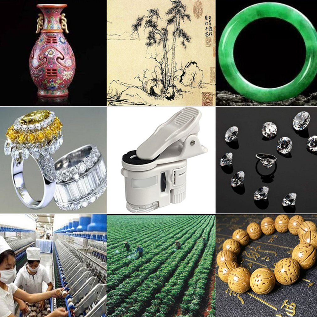 60X Mini Microscope Phone Camera Portable Clip with LED Jewelry Antiques Identification Magnifier Magnifying Glass Loupe