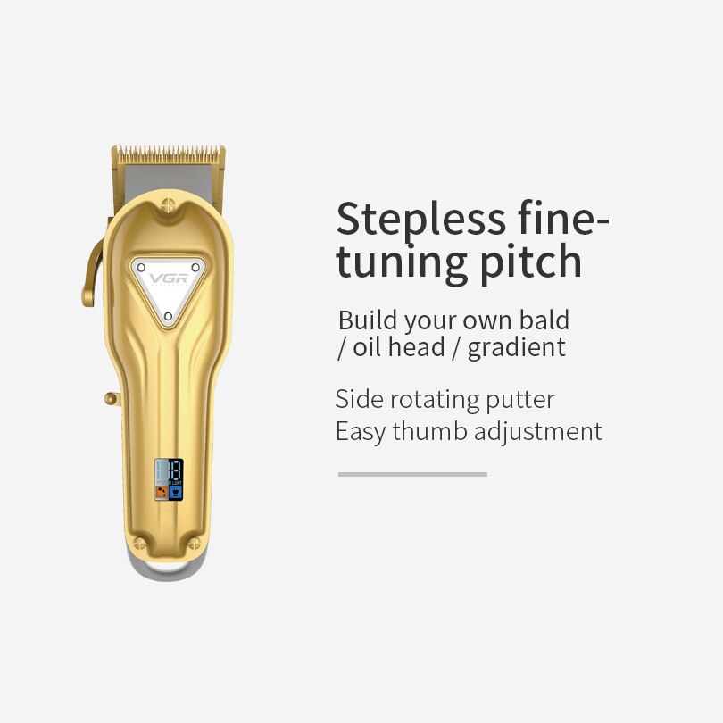 Vgr Zilver Alle-Metalen Kapper Professionele Tondeuse Elektrische Draadloze Lcd Tondeuse Goud Zilver Haar Snijmachine Maaier