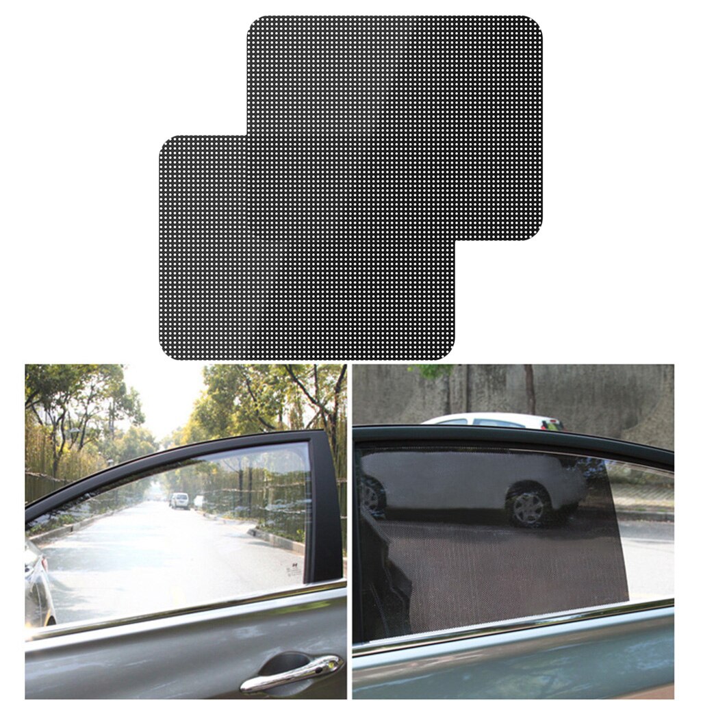 2 Pieces Car Window Mesh Film Sunshade Sun Shade Sticker PVC Shied Black