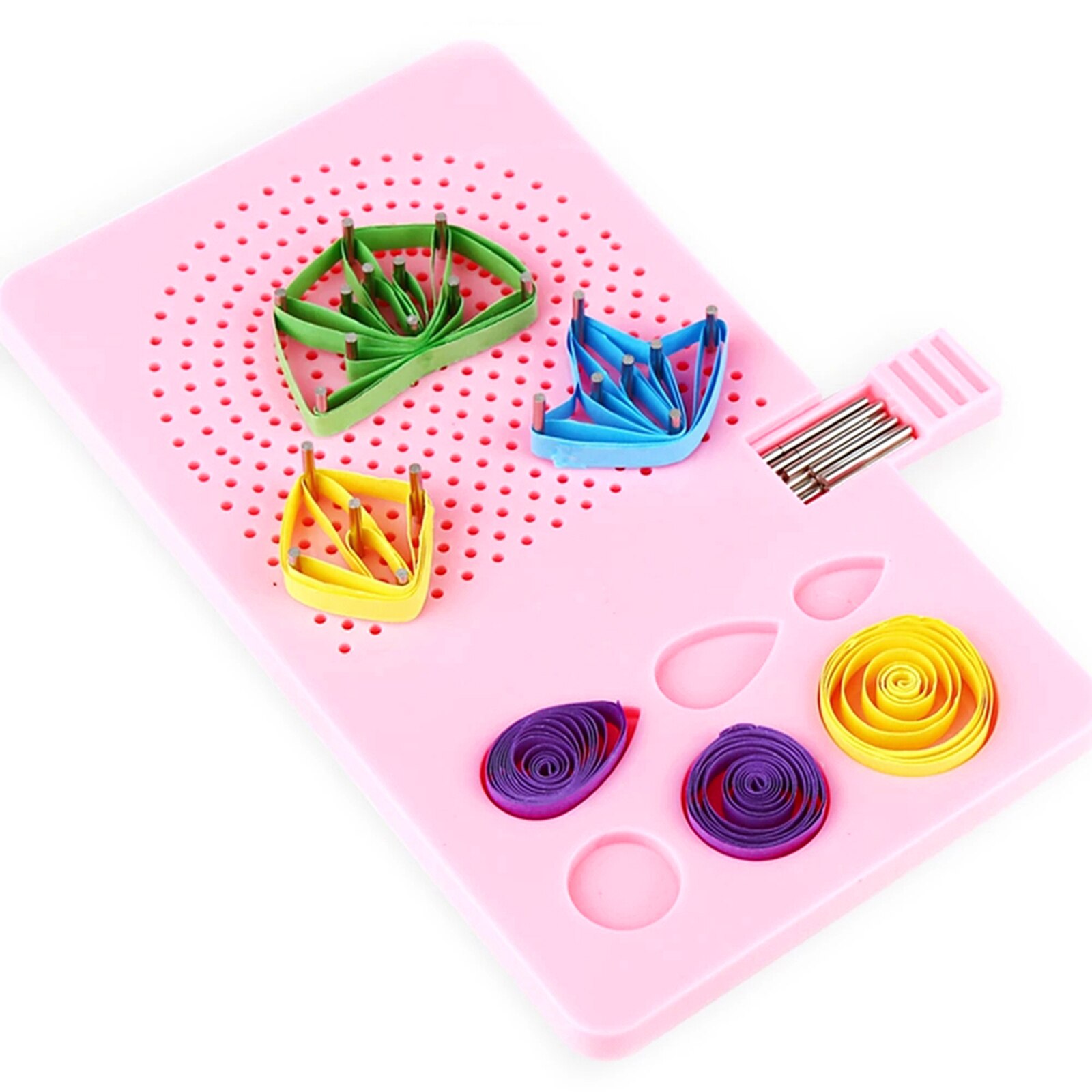 Quilling Board with 20pcs Pins Storage Drawer, Paper Strip Craft Rolling Grid Guide Paper Crafting Winder Craft DIY Tool: Pink