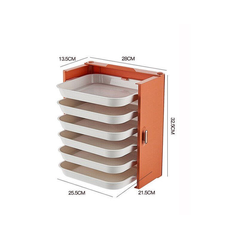 Kitchen Preparation Plate Organizer 6-Layer Cooking Dishes Tray Multi-Functional Wall Mount Racks Kitchen Organizer Storage Box: 6 Layer-Orange