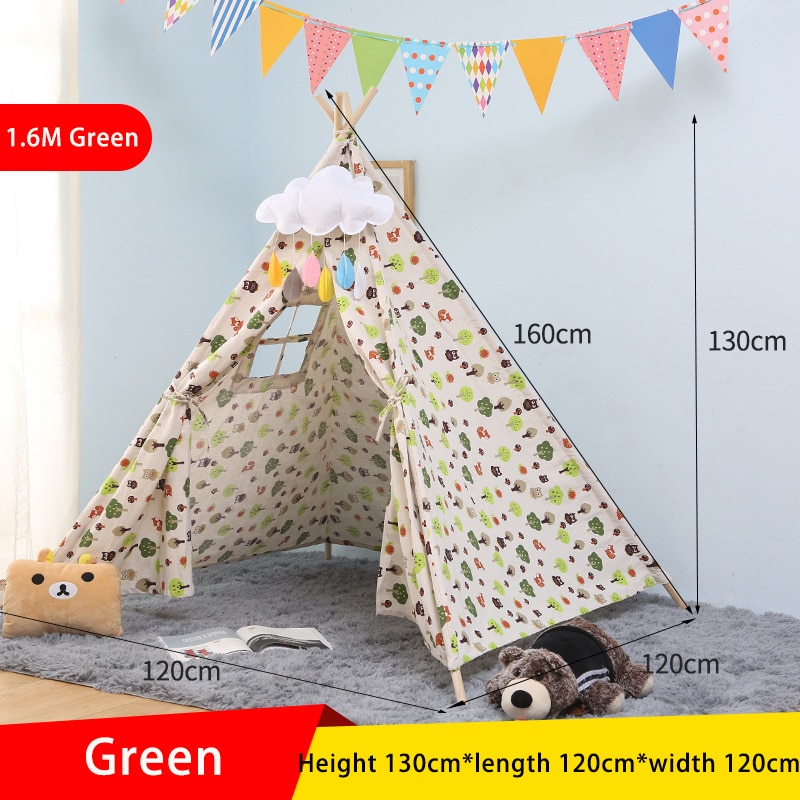 Winter Kids Tent Tipi Infantil Teepee Tent Playpen For Girls Kids Children's Room Tents Play Toys House Tent Wigwam For Children: Green 1.6m