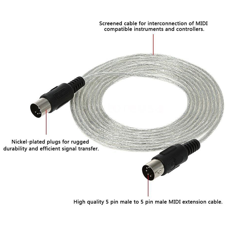 Cable de extensión MIDI 3M/9.8FT macho a macho DIN 5 pines Cable de extensión de instrumento musical conector de línea de teclado musical