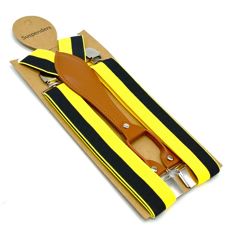 Showersmile stripe hängslen herr gröna byxbälten 3.5cm elastiska byxremmar 4 clips hängslen man gul röd blå: Gulsvart