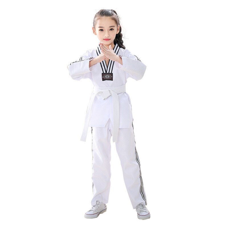 Katoen Materiaal Wit Taekwondo Uniform Voor Kinderen En Volwassen 110Cm Tot 190Cm Zwart Wit Strip Taekwondo Dobok