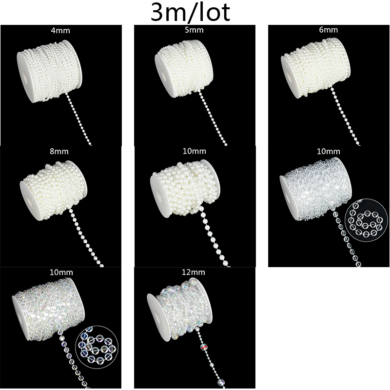 3m imiterede perle perler linje kæde trim 4mm-10mm perle gardin til bryllup brud buket indretning gør-det-selv smykker tøjtilbehør