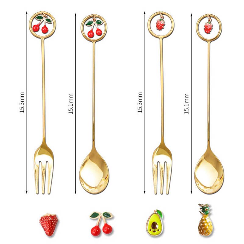 Stainless Steel Spoons Fork Mini Royal Style Metal Gold Carved Coffee Snacks Fruit Prikkers Dessert Fork Kitchen Tool Teaspoon