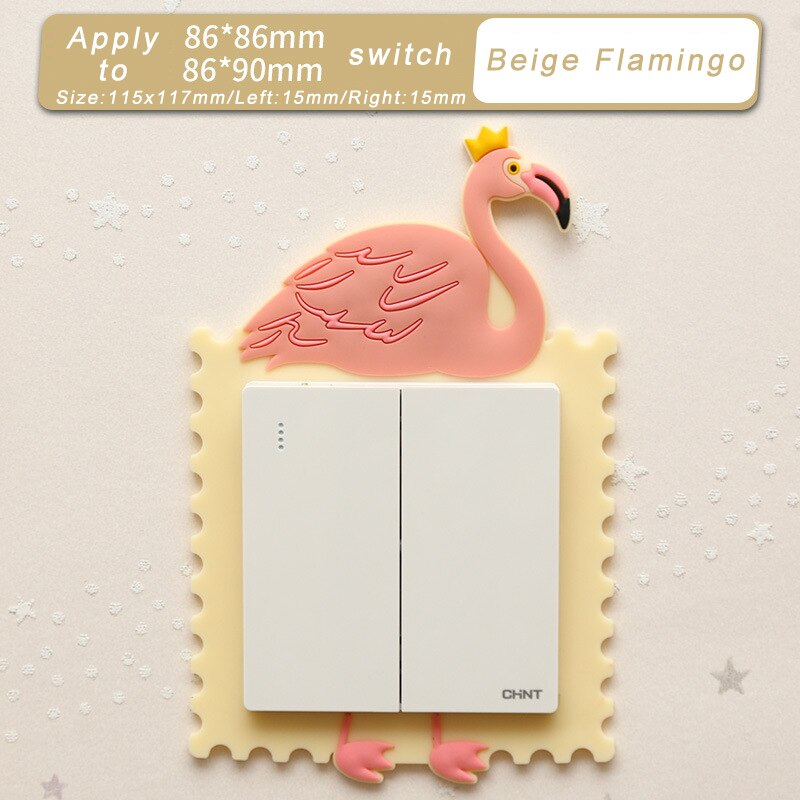 Cartoon Animal Night Light Switch Sticker Funny On-off Protective Cover DIY Switch Sticker Luminous for Household Room Decor: Beige Flamingo