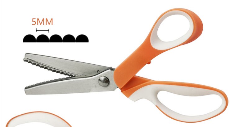 Pinking-Tijeras de coser para corte, Sastre, cuero, tela artesanal, tapicería, costura artesanal, novedad: Semicircular-Orange