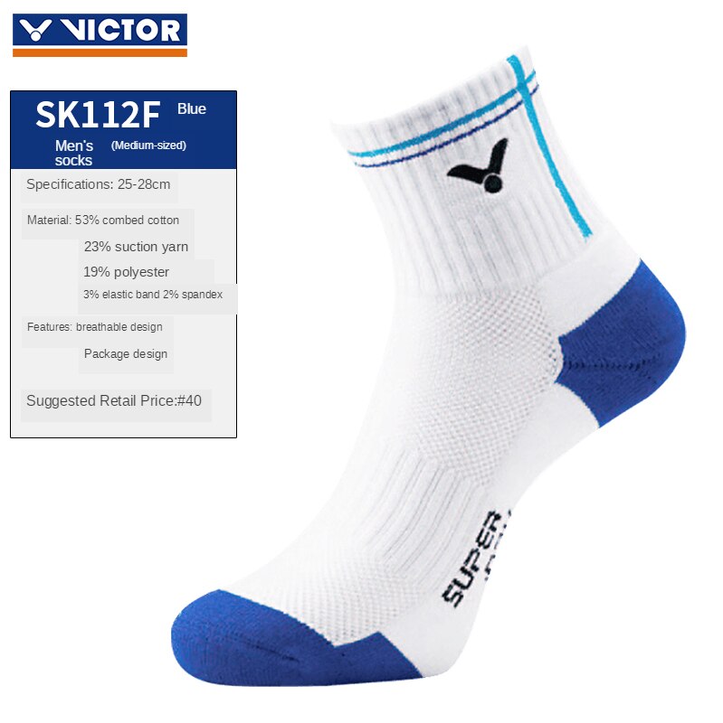 3 paires de chaussettes Victor Badminton chaussettes hommes sport chaussette coton moyen Tennis sportsépaissi serviette bas SK 112 K/F/D: SK112F