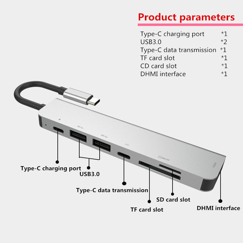 7-in-1 multifunctional docking station type c to HDMI hub HUB macbook converter card reader: Default Title