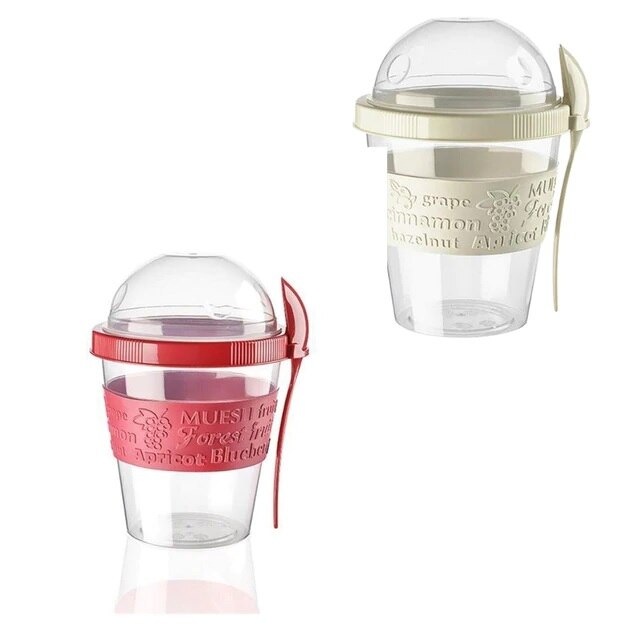 Chill To go Yoghurt Parfait cute cups muesli lunch box reusable Bottle Breakfast exotic Fruit with Spoon Holder party: MULTI