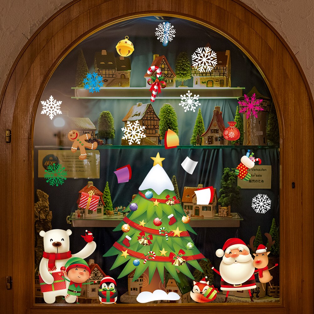 Christmas Window Decal Santa Claus Snowflake Stickers Winter Wall Stickers for Kids Rooms Year Christmas Window Decorations