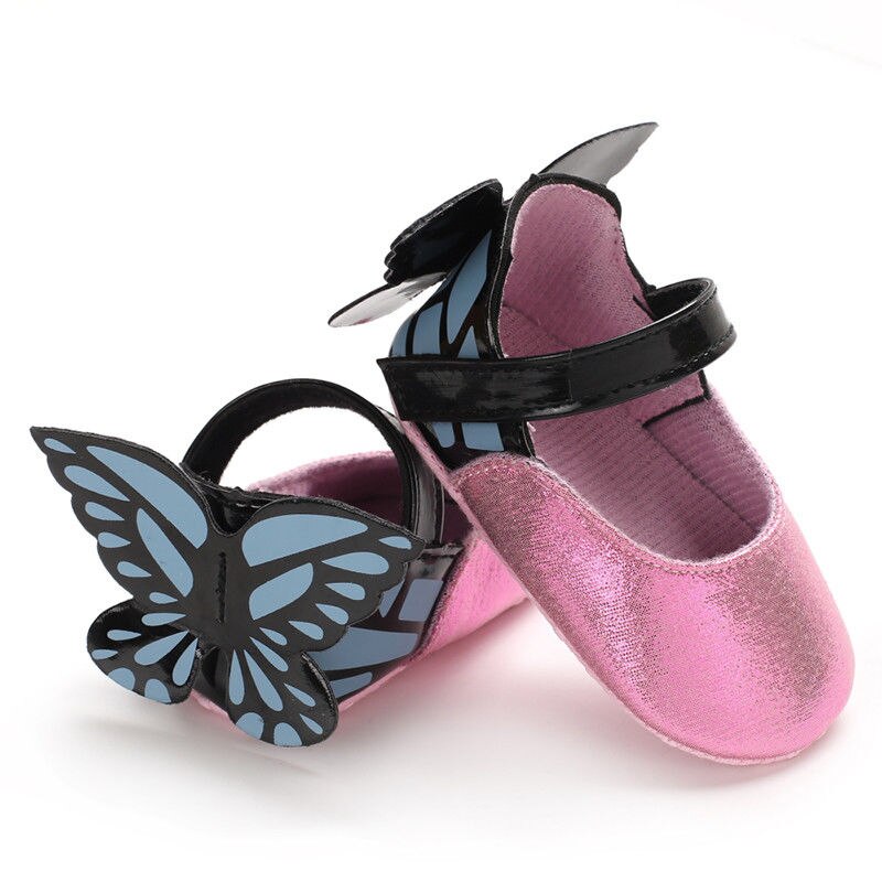 ¡Novedad! Rosa metalizados de zapatos de bebé niña en papel de aluminio, zapatos de mariposa para bebé: Rosa / 12