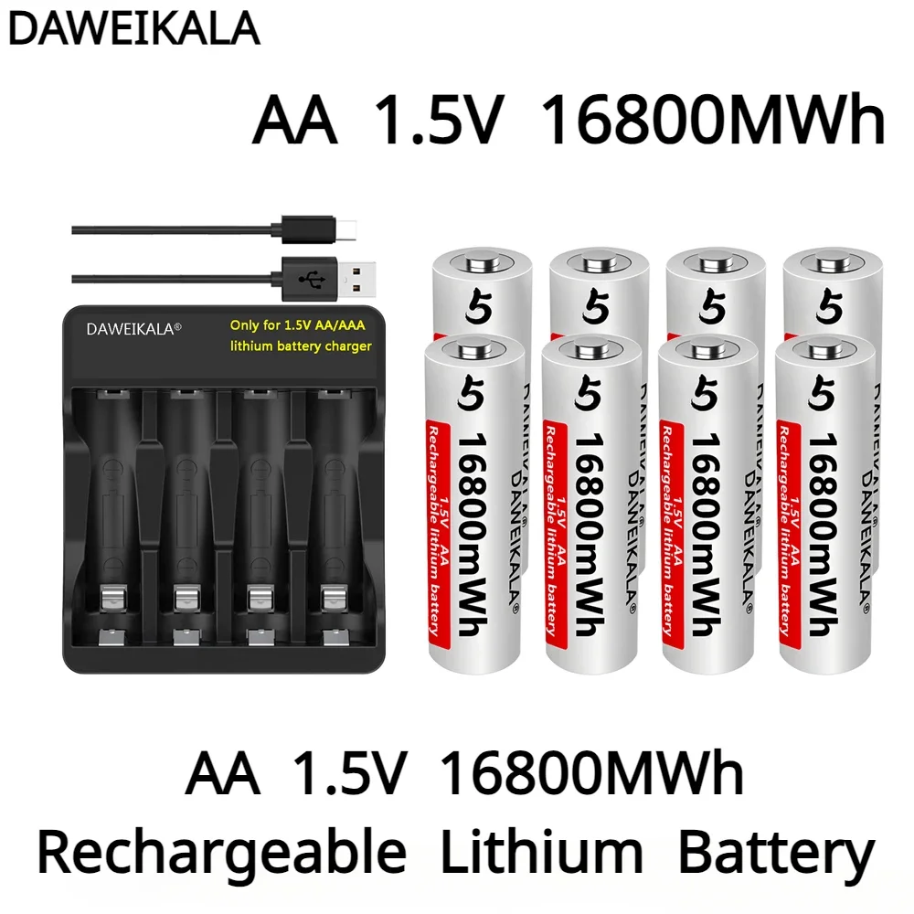AA 1.5V 16800MWh Rechargeable Lithium ion Battery for Remote Control Mouse Fan Electric Toys+Charger
