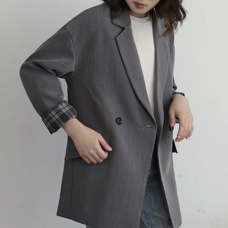 Blazers Women Minimalist Stylish Patchwork British Style Notched Spring Loose Femme Coat Ulzzang Black Daily Chic Jacket