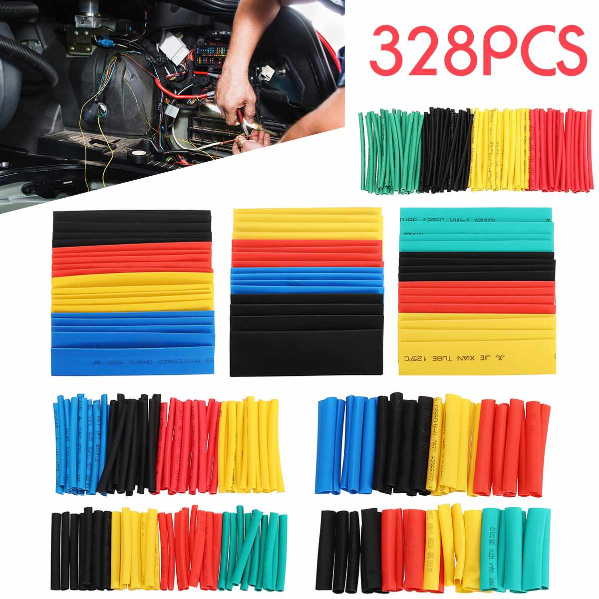 Conjunto de tubos termorretráctiles de 328 Uds. De 40mm de longitud de poliolefina 2:1 Cable eléctrico Tubo termorretráctil manguito de envoltura Cables de alambre de Color mixto