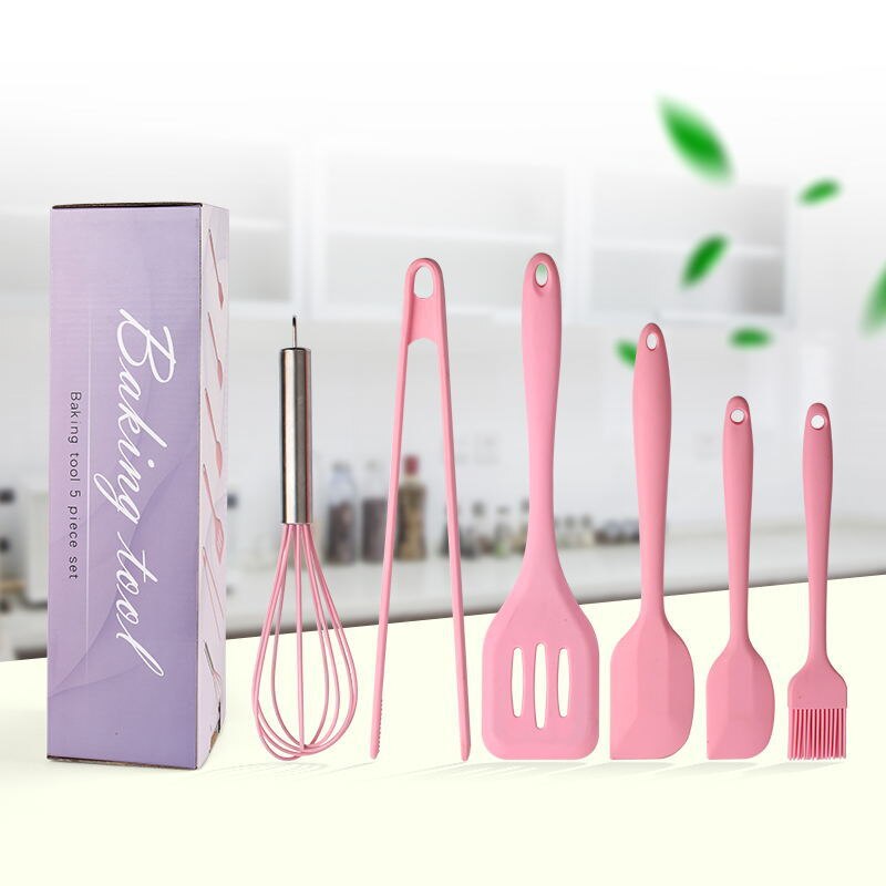 Food Grade Set of 6 Pink Silicone DIY Baking Tools Sets Scraper Brush Egg Beater Cake Tools Kitchen Baking Accessories Set