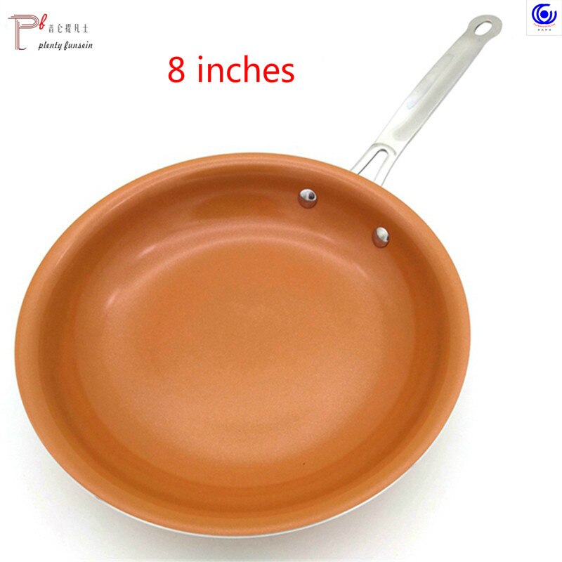 Non-stick Copper color Frying Pan with Ceramic Coating and Induction cooking Oven & Dishwasher safe 8 -10-12 inches glass lid: 8 inch round