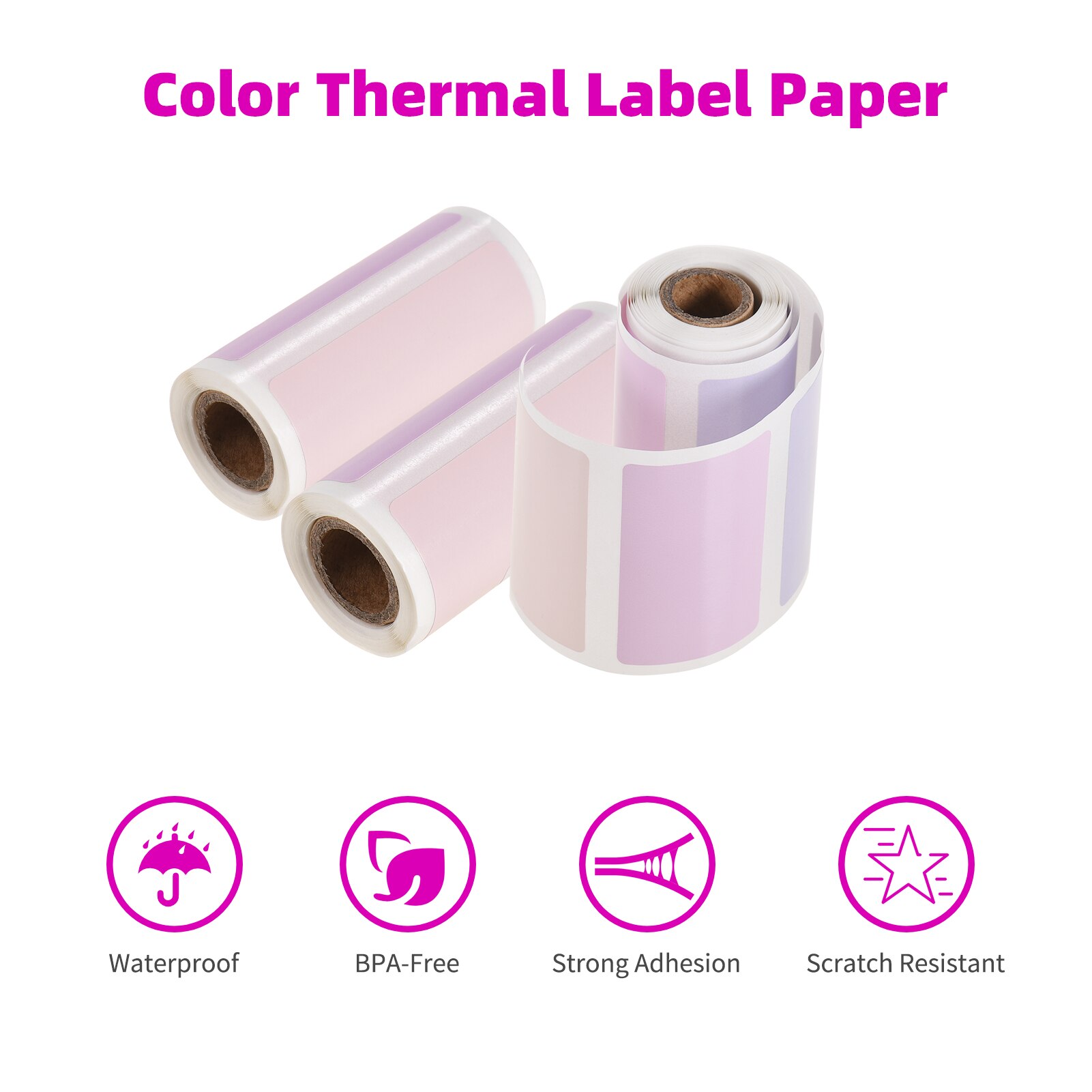 3 Rolls Direct Thermal Labels Self-Adhesive Thermal Paper Roll 2x1.2 Inch 100 Sheets For Peripage Paper Pocket Thermal Printer